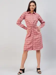 Marie Claire Peach-Coloured Checked Crepe Shirt Dress