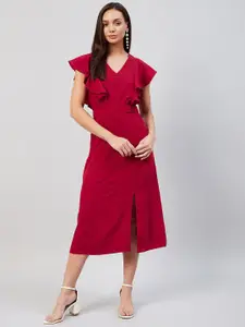 RARE Red Crepe A-Line Midi Dress