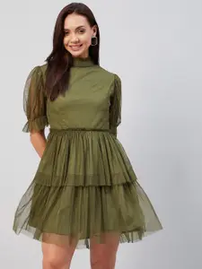RARE Olive Green Net Fit & Flare Tulle Dress
