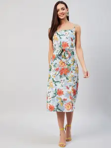 RARE White & Blue Floral Georgette Sheath Midi Dress