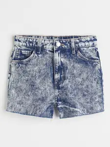 H&M Girls Blue Pure Cotton Relaxed Fit High Denim Shorts
