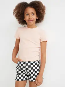 H&M Girls Black & White Checked Relaxed High Denim Shorts
