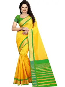 Yashika Green & Yellow Striped Zari Silk Cotton Ilkal Saree