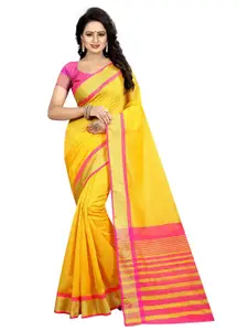 Yashika Yellow & Pink Woven Design Zari Silk Cotton Ilkal Saree