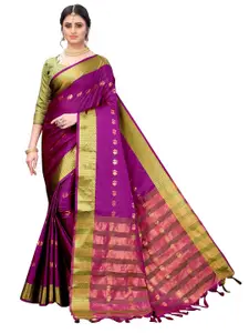 Yashika Purple & Gold-Toned Woven Design Zari Silk Cotton Ilkal Saree