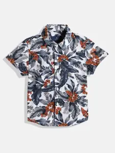 Bene Kleed Boys Navy Blue & White Standard Slim Fit Floral Printed Cotton Casual Shirt