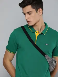 Levis Men Green Solid Polo Collar Pure Cotton Casual T-shirt