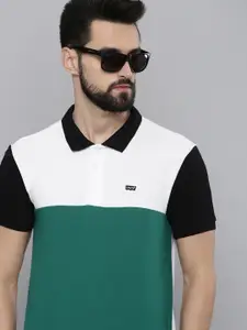 Levis Men Teal & White Colourblocked Polo Collar Pure Cotton T-shirt