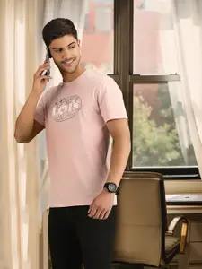 Levis Men Pink Brand Logo Printed Pure Cotton T-shirt