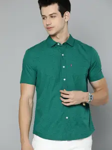 Levis Men Green Slim Fit Printed Pure Cotton Casual Shirt