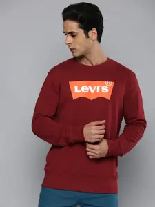 Levis Men Maroon Brand Logo Printed Pure Cotton Sweatshirt