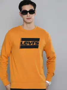 Levis Men Orange & Black Brand Logo Printed Pure Cotton Sweatshirt