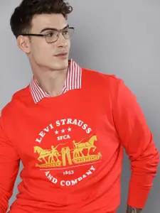 Levis Men Red Brand Logo Printed Pure Cotton Sweatshirt
