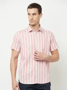 METTLE Men Pink Striped Casual Shirt