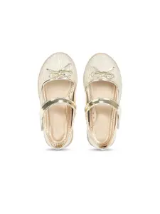 Lil Lollipop Girls Gold-Toned Textured Party Ballerinas with Bows Flats