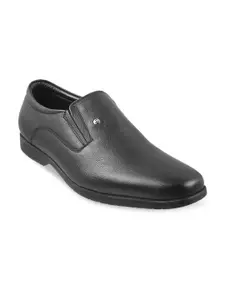 Mochi Men Black Textured Leather Formal Slip-On Shoes