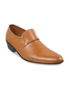 Mochi Men Tan Solid Leather Formal Slip On Shoes