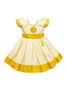 AMIRTHA FASHION AMIRTHA FASHION Girls Cream-Coloured & Gold-Toned Embellished Ethnic Dress