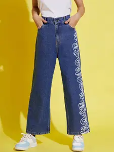 Noh.Voh - SASSAFRAS Kids Noh Voh - SASSAFRAS Kids Girls Blue Comfort Wide Leg High-Rise Printed Jeans