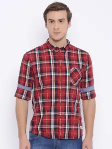 Flying Machine Red Checked Regular Fit Casual Shirt