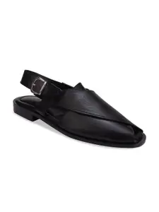 Regal Men Black Ethnic Leather Shoe-Style Sandals