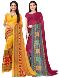 Florence Yellow & Maroon Printed Pure Georgette Saree Pack Of 2