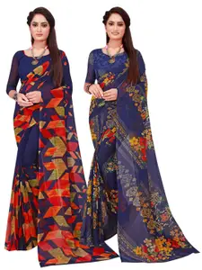 KALINI Multicolour Set of 2 Floral Printed Georgette saree