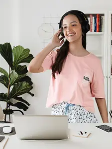 ONLY Women Pink Drop-Shoulder Sleeves T-shirt
