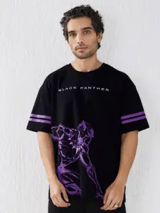 The Souled Store Men Black & Purple Black Panther Power Printed Oversized T-Shirt