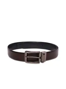 Belwaba Men Black & Brown Reversible Textured Leather Belt