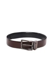 Belwaba Men Brown & Black Textured Reversible Leather Belt