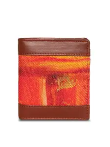 ZOUK Women Brown & Orange Abstract Printed Two Fold Wallet