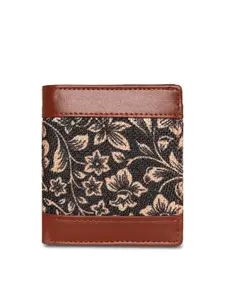 ZOUK Women Black & Brown Floral Printed Two Fold Wallet