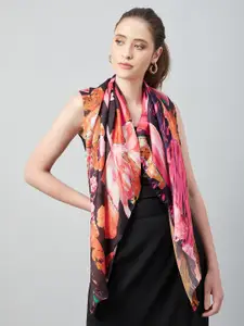 Athena Women Pink & Black Floral Printed Scarf