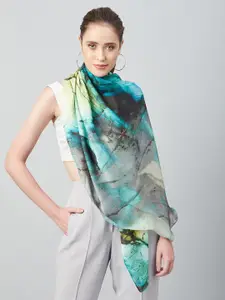 Athena Women Teal & Green Abstract Printed Scarf