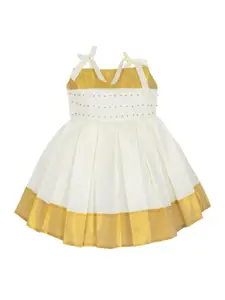 AMIRTHA FASHION Cream-Coloured & Gold-Toned Halter Neck Ethnic Dress