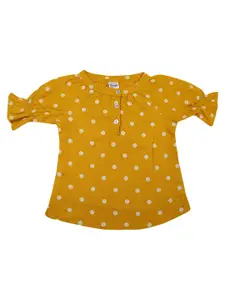 V-Mart Girls Mustard Yellow Print Mandarin Collar Top