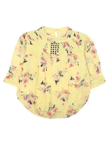 V-Mart Girls Yellow Floral Print Georgette Top