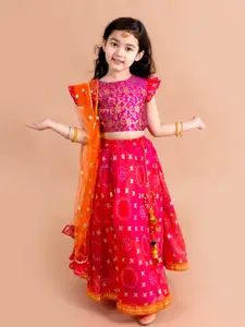 pspeaches Girls Pink & Purple Ready to Wear Lehenga & Blouse With Dupatta