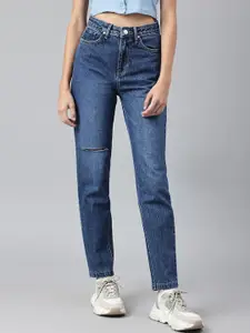 Xpose Women Blue Comfort High-Rise Slash Knee Light Fade Cotton Jeans