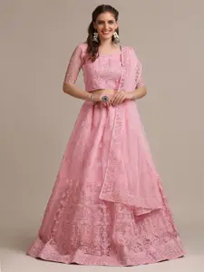Warthy Ent Pink Embroidered Semi-Stitched Lehenga & Unstitched Blouse With Dupatta