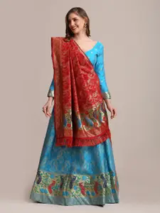 Warthy Ent Blue & Red Woven Design Semi-Stitched Lehenga & Unstitched Choli  With Dupatta