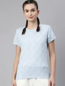 FILA Women Blue Printed Pure Cotton T-shirt