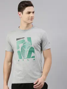 FILA Men Grey Printed Pure Cotton T-shirt