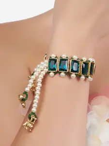 Zaveri Pearls Women Gold-Plated Green & White Bracelet