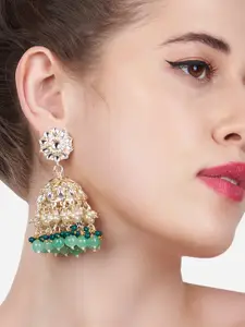 Zaveri Pearls Green Kundan Studded Jhumkas Earrings
