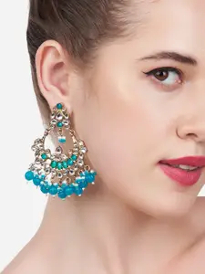 Zaveri Pearls Blue Kundan Studded Chandbalis Earrings