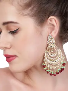 Zaveri Pearls Red & Green Kundan Studded Chandbalis Earrings