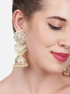Zaveri Pearls Gold-Toned Kundan Studded Jhumkas