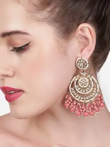 Zaveri Pearls Pink Pearls & Kundan Studded Chandbalis Earrings